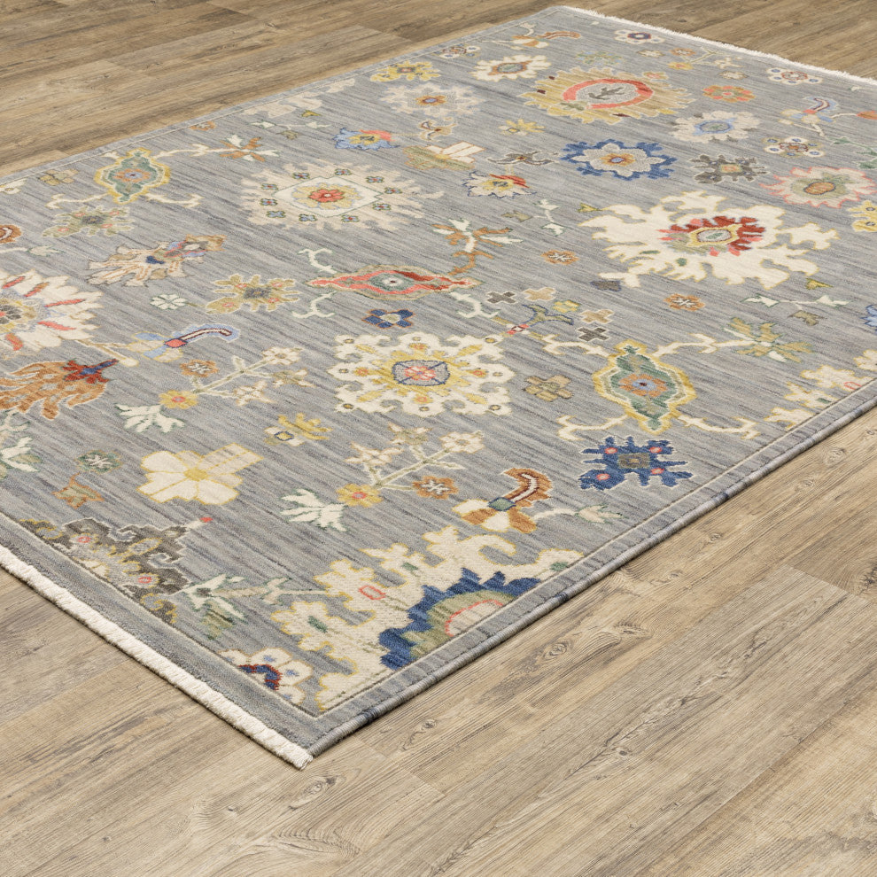 Leoness Floral Fun Indoor Area Rug, Grey, 9'10" x 12'10"