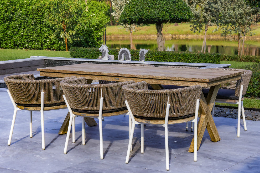 Melina Outdoor Wood, Aluminum and Rope Dining Chair, White Legs, Set of 2