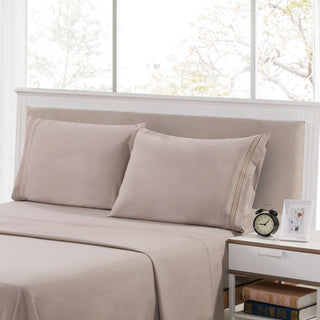 Brushed Microfiber Embroidered 1800 Bedding, 4 Piece, Taupe, Twin