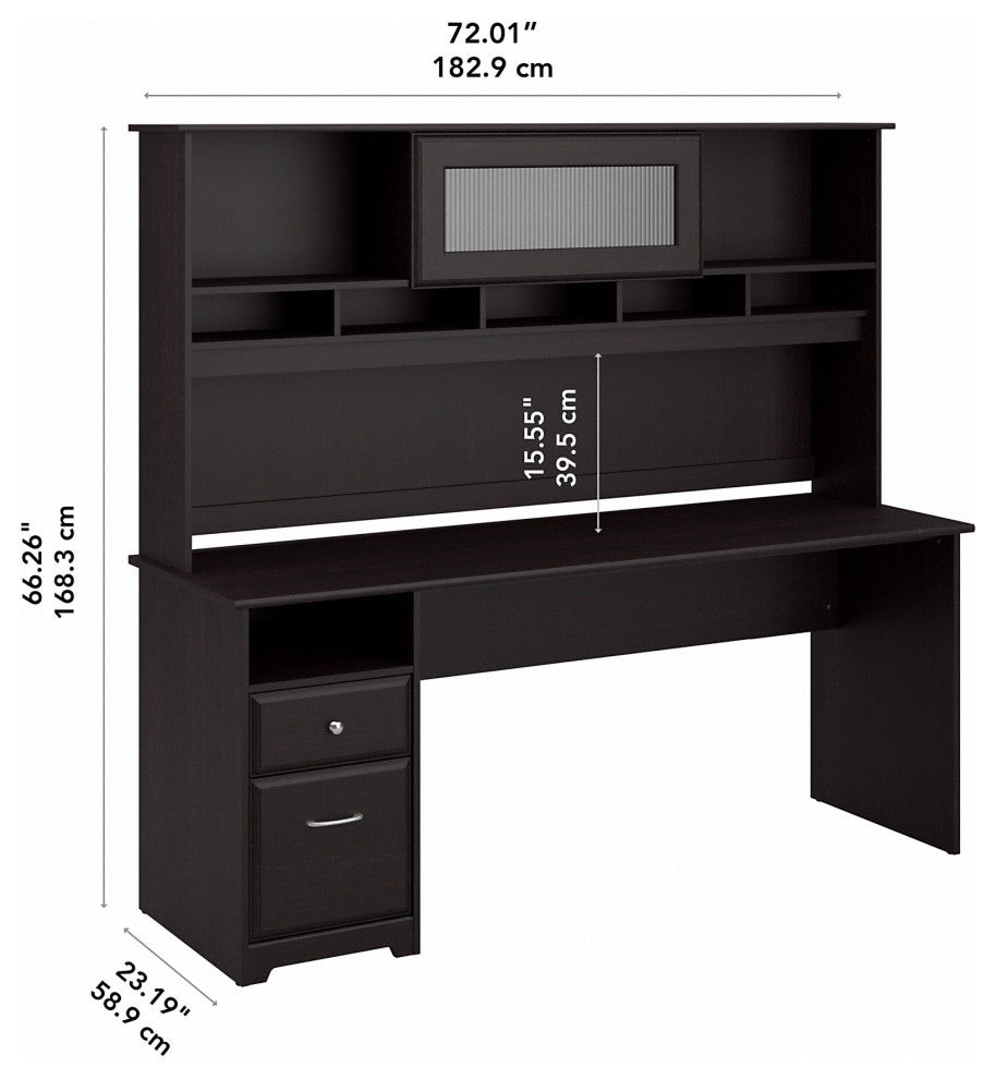 Cabot Computer Desk With Hutch and Drawers, Espresso Oak