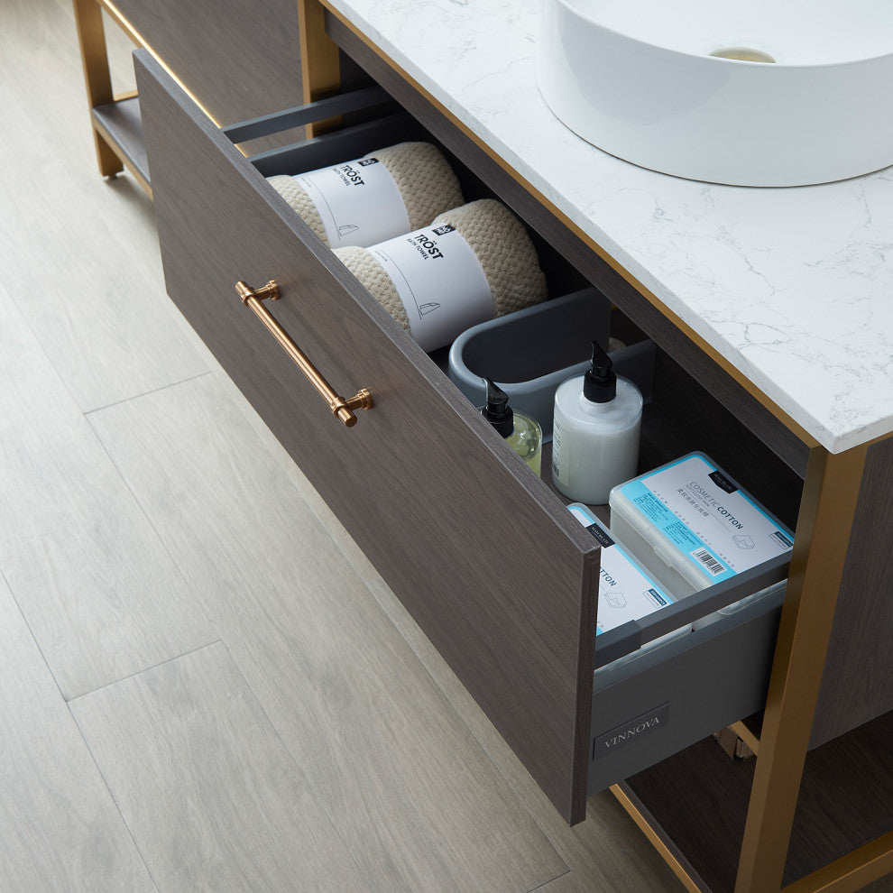 Murcia Vanity With White Stone Countertop, Suleiman Oak, 72", With Mirror
