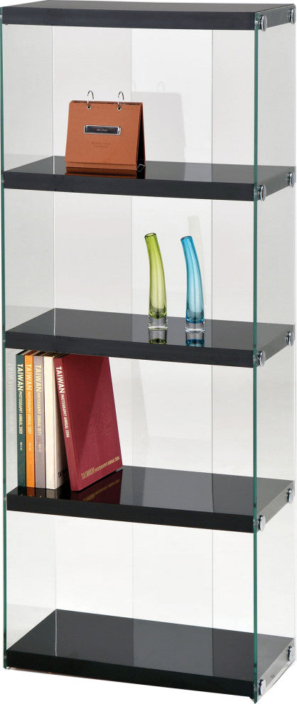 Bookcase, Black and Clear Glass MDF, Poly and Glass Black and Clear Glass