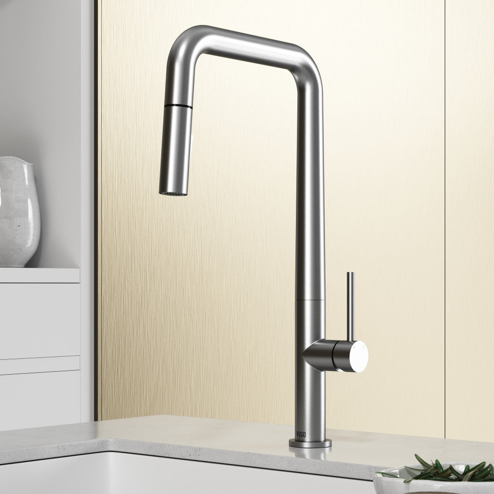 VIGO Parsons 18" H Single Handle Pull-Down Sprayer Kitchen Faucet, Stainless Steel, Without Extras