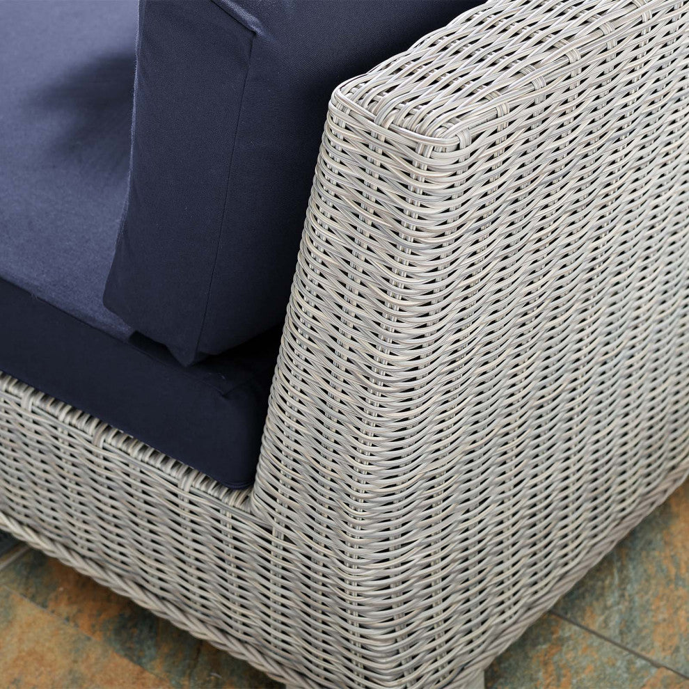 Lounge Chair, Sunbrella, Rattan, Wicker, Gray Blue Navy, Modern, Outdoor