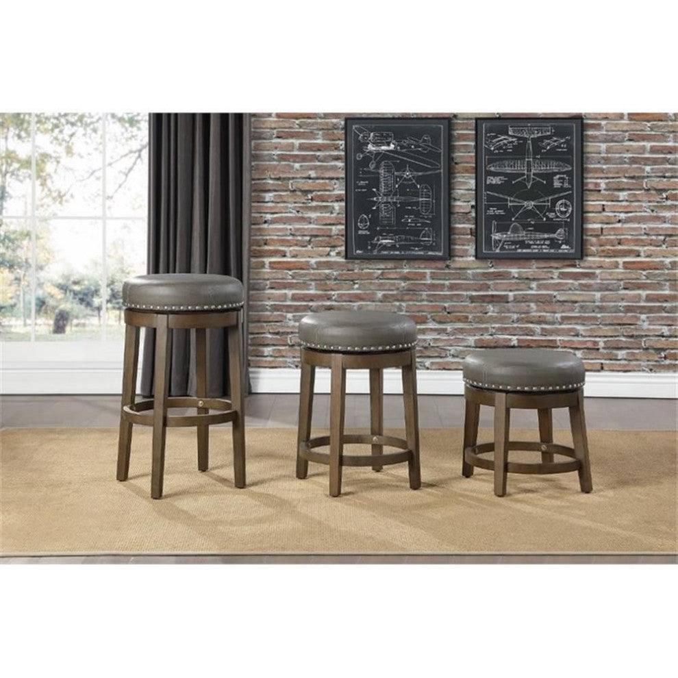 Lexicon Westby 29" Faux Leather Round Swivel Bar Stool in Gray (Set of 2)
