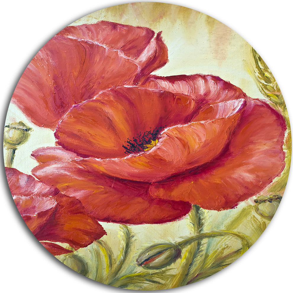 Poppies In Wheat, Floral Large Disc Metal Wall Art, 11"