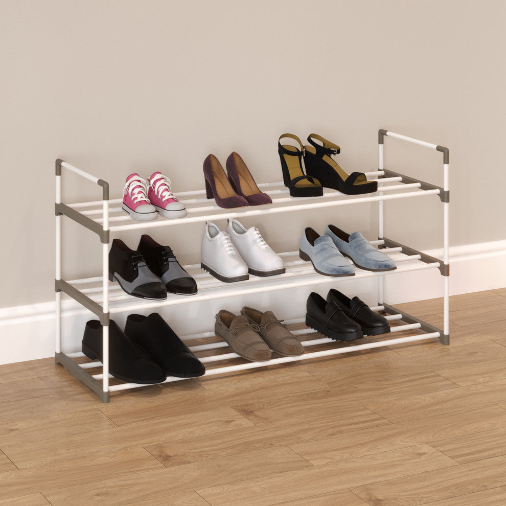 Shoe Rack 3-Tier Shoe Organizer for Closet, Bathroom, Entryway Holds 15 Pairs, White