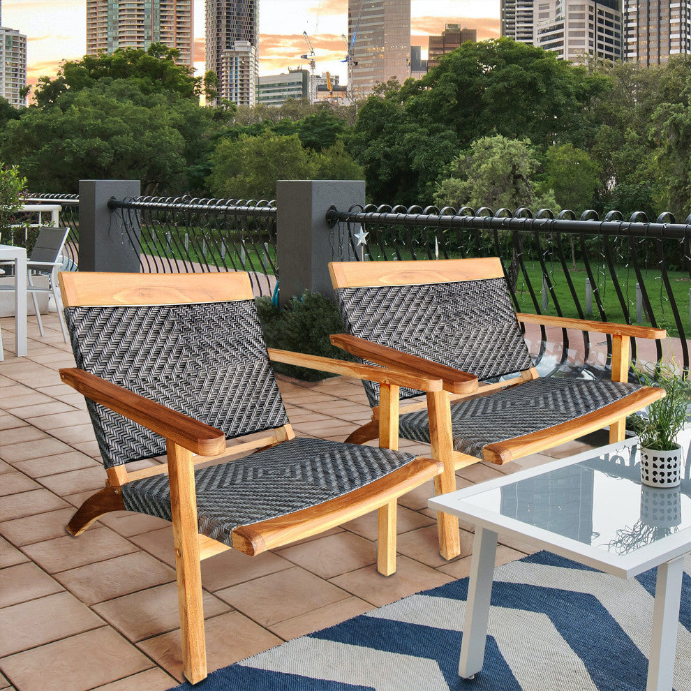Teak Wood Paris Outdoor Patio Lounge and Dining Chair, Gray