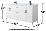 Elan 72" Double Vanity, White, White Carrara Marble Top, Black Trim