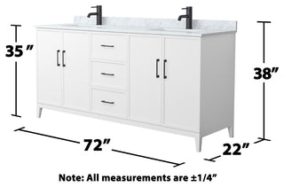 Elan 72" Double Vanity, White, White Carrara Marble Top, Black Trim