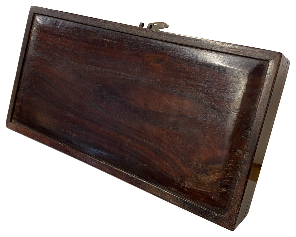 Chinese Rosewood Long Rectangular Engraved Storage Box Chest Hws1304