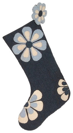 Hand Felted Wool Christmas Stocking Flower Power, Blue