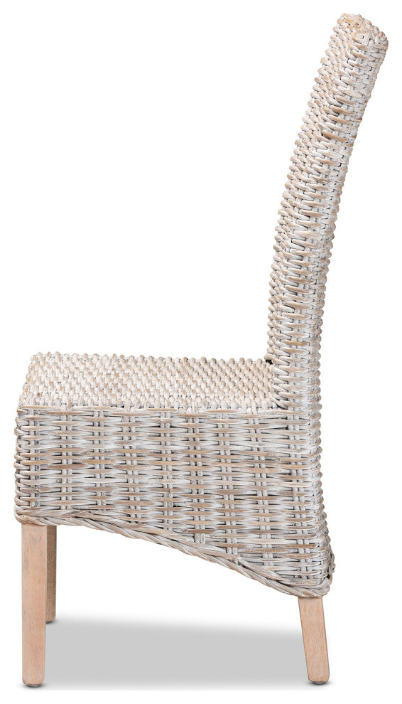 Janel Transitional Dining Chair, Whitewashed Rattan