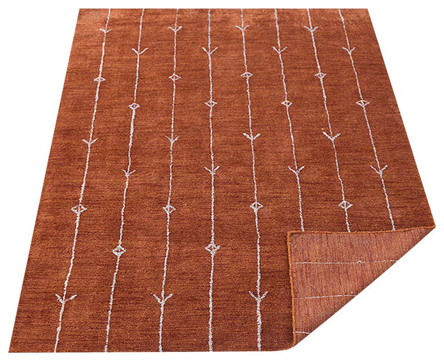 HAND KNOTTED LOOM SILK ECO-FRIENDLY AREA RUG-6'x9',Rectangle,Orange,Contemporary