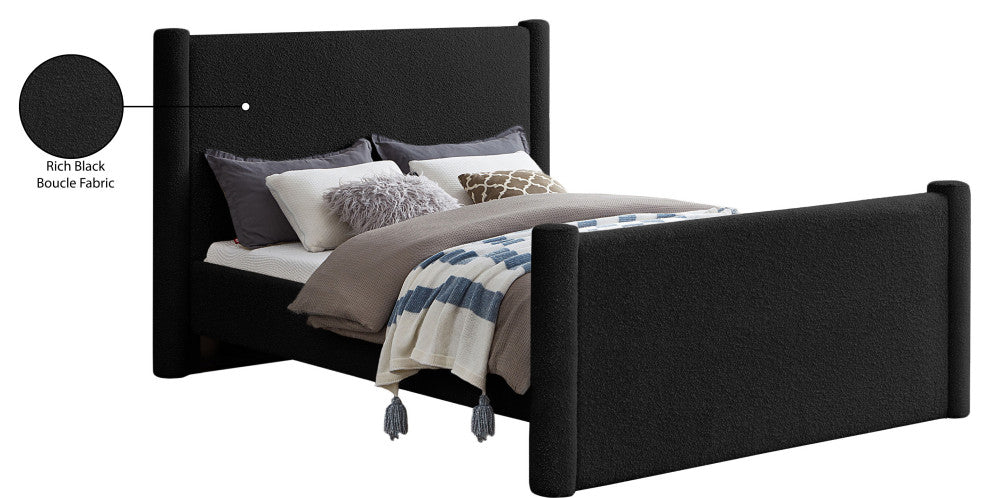 Elias Upholstered Bed, Black, King, Boucle Fabric