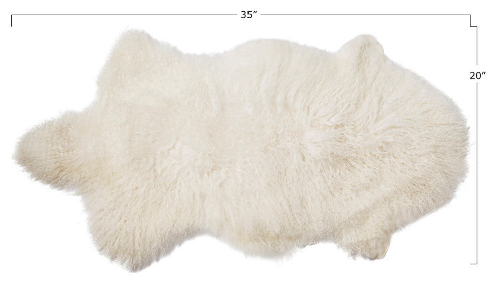 White Natural Mongolian Lamb Fur Rug