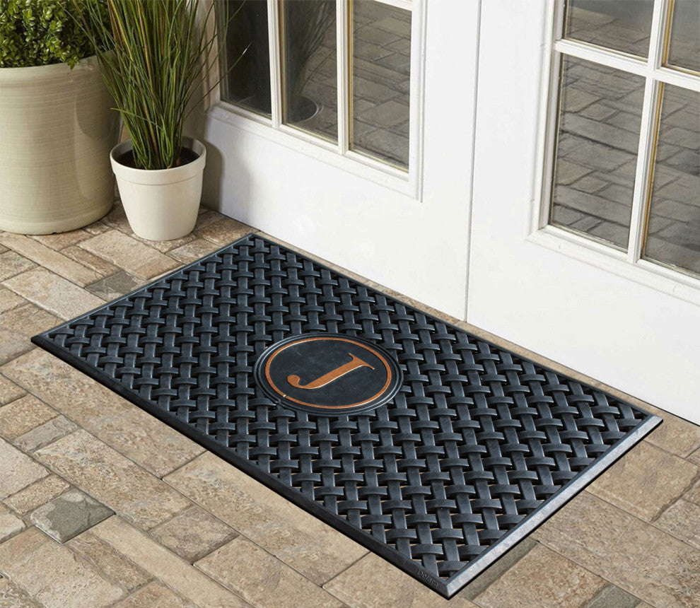 A1HC 100% Rubber Monogrammed Heavy Duty Durable Doormat 24"x39"�, J