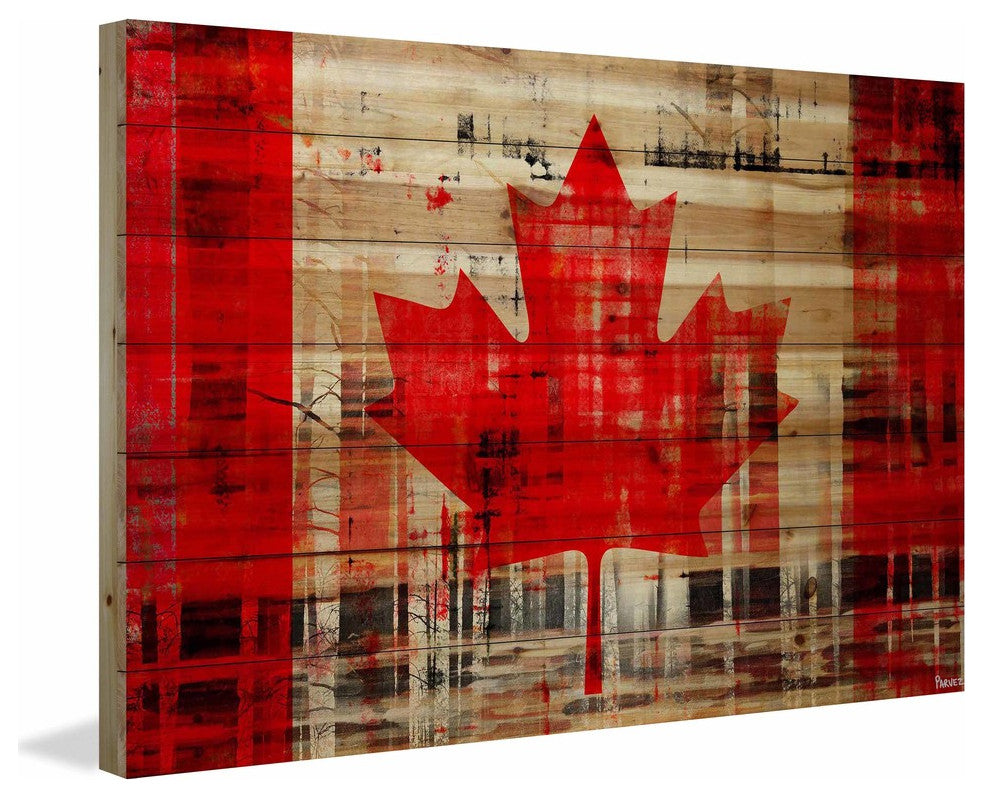 "Canadian Trees" Print on Natural Pine Wood, 36"x24"