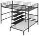 Gewnee Full Over Twin Metal Bunk Bed with Desk and Shelves in Black