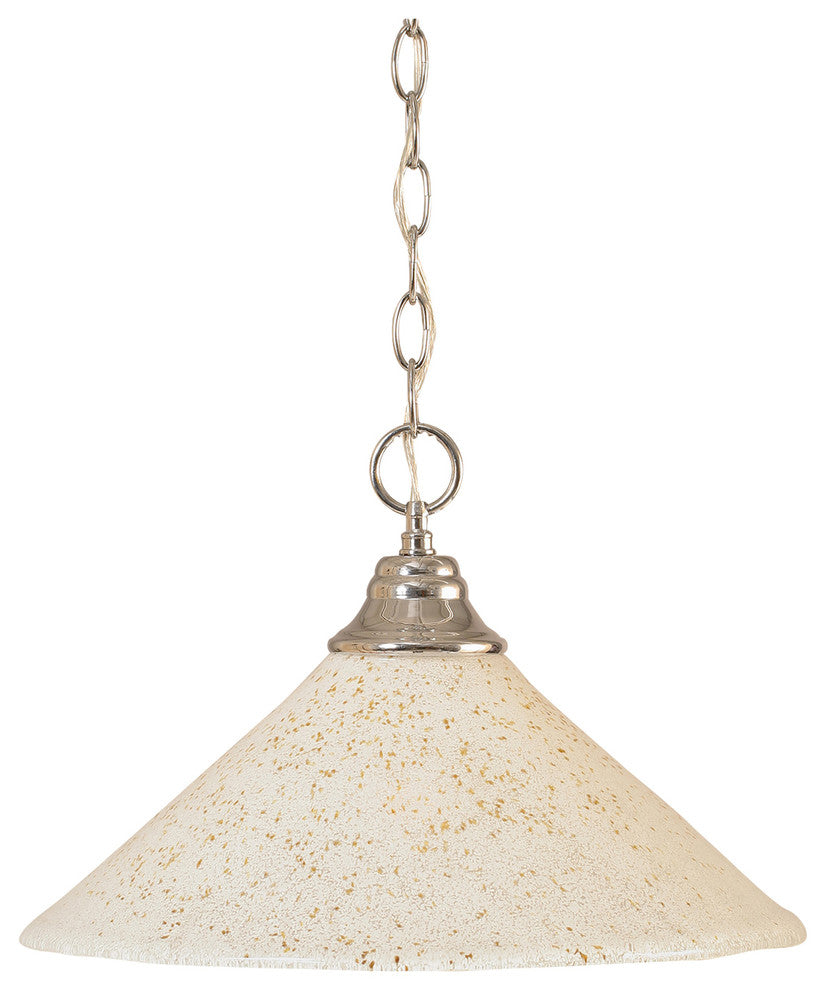 Chain Hung Pendant In Chrome, 16" Gold Ice Glass