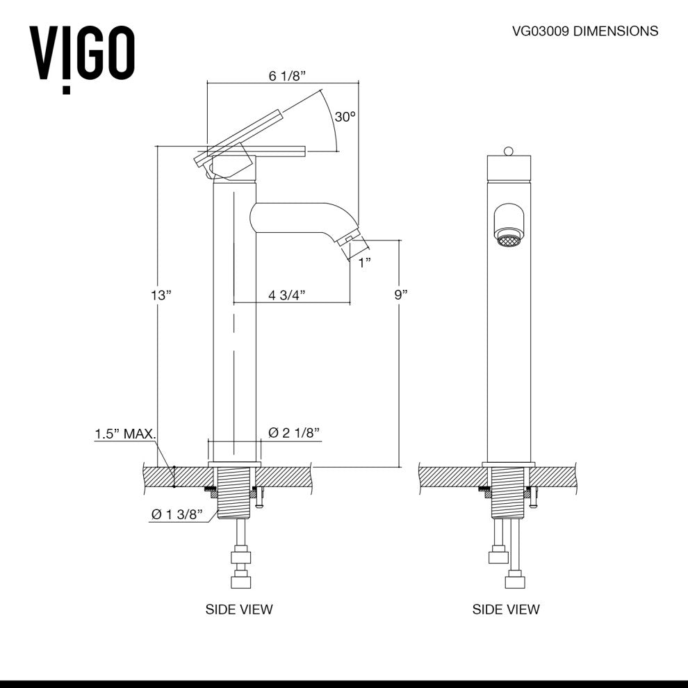 VIGO Seville 13" H Single Handle Single Hole Bathroom Vessel Faucet, Matte Black