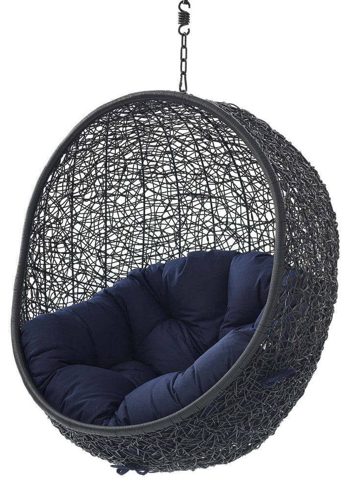 Swing Lounge Chair, Black Navy Blue, Outdoor Patio Balcony Cafe Bistro Garden