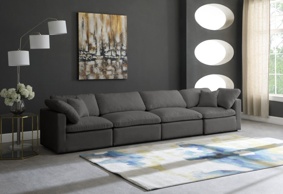 Plush Velvet / Down Standard Comfort Modular Sofa, Gray, 4-Piece: 2 Armless Chair, 2 Corner Chair
