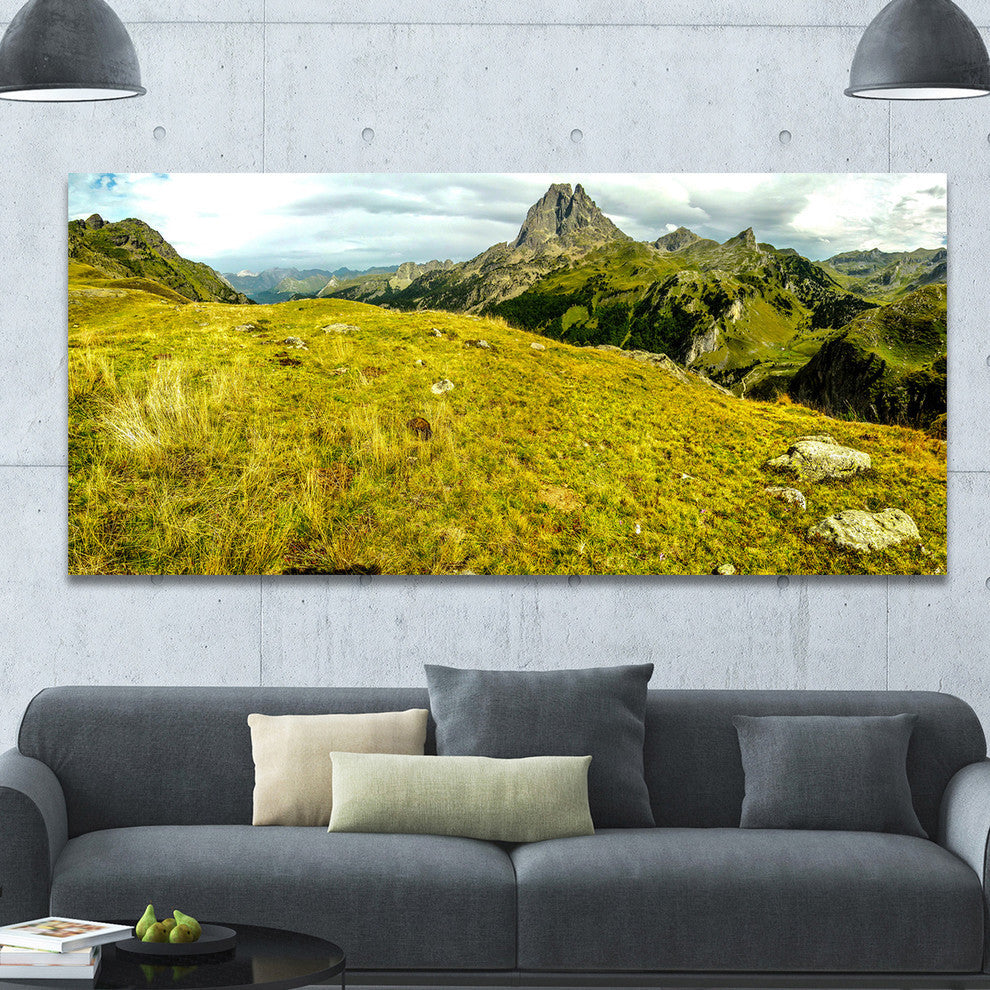 Bright Green Mountain Panorama, Landscape Canvas Art Print, 60"x28"