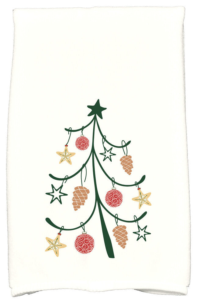 Pinecone Tree Decorative Holiday Geometric Print Hand Towel, Off White
