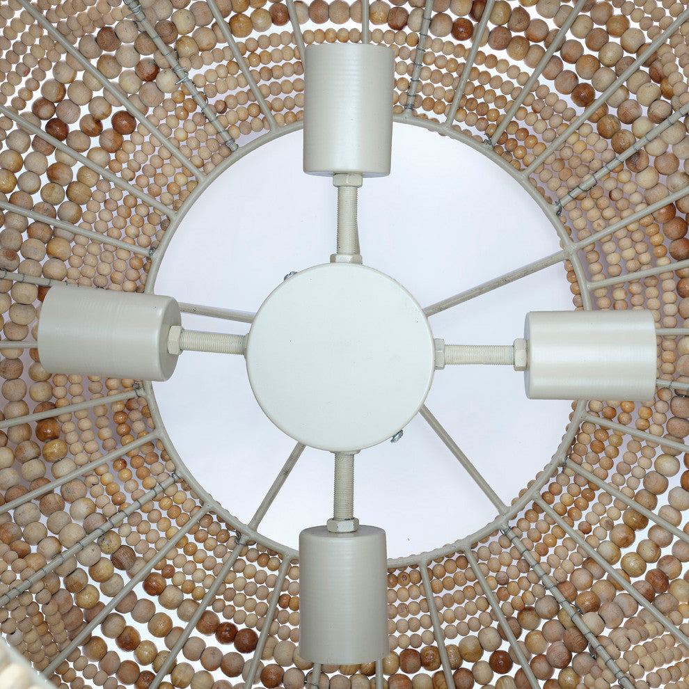 Clamshell Wood Beaded 4-Light Chandelier, Natural