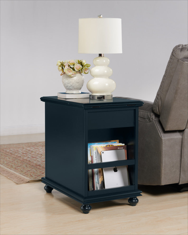 Elegant Chairside Table with Charging Station, Catalina Blue
