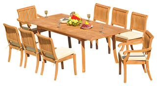 9-Piece Teak Dining Set, 94" Ext Rect, 8 Arbor Stacking Arm/Armless Chairs