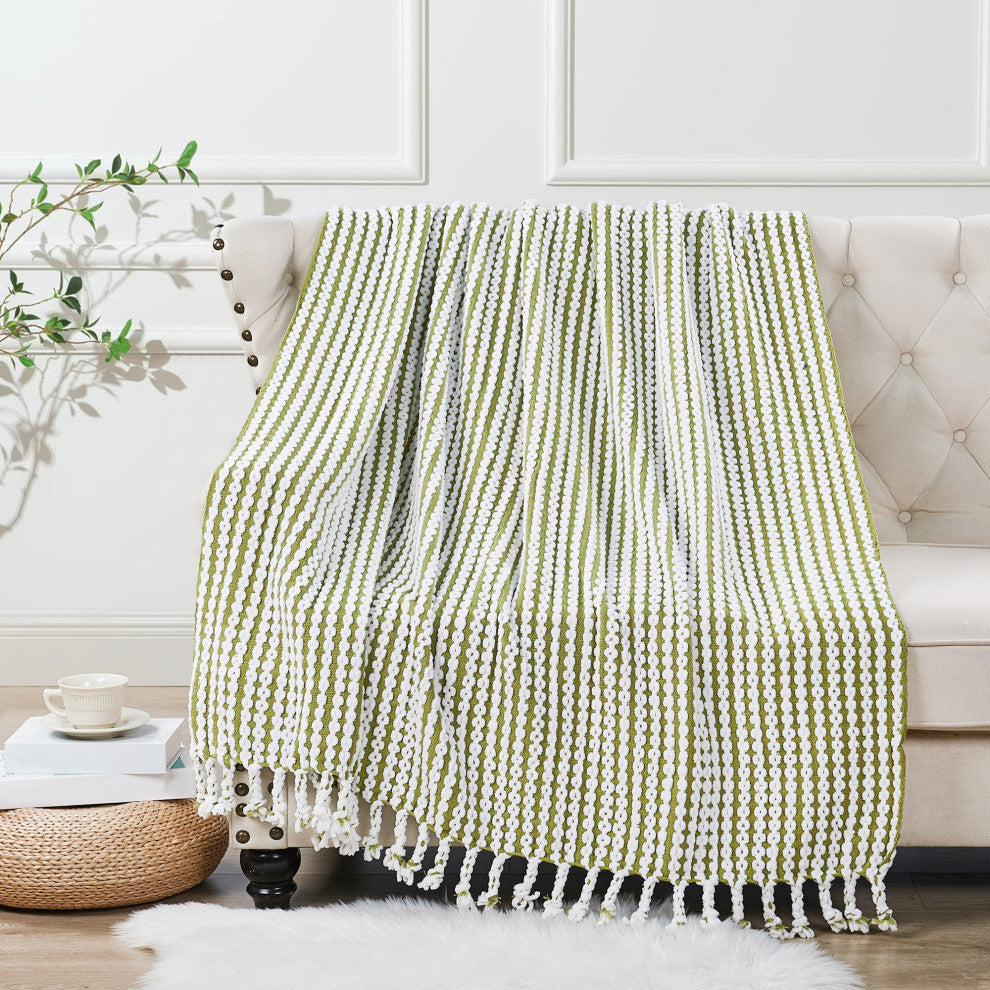 Chain Tweed Knit Throw Blanket, Green Olive