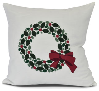 Holly Wreath, Floral Print Pillow, White, 18" x 18"