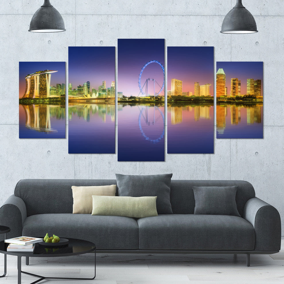 Singapore Skyline and Blue Sky, Cityscape Canvas Art Print, 60"x32", 5 Panels