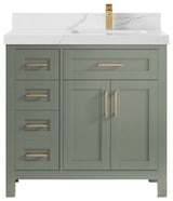 Cambridge 36" Right Offset Bath Vanity in Evergreen 2" Calacatta Laza