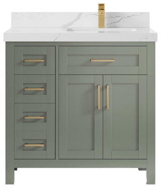 Cambridge 36" Right Offset Bath Vanity in Evergreen 2" Calacatta Laza