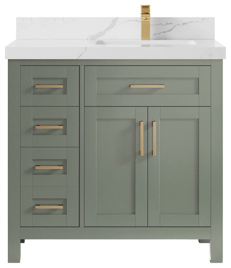 Cambridge 36" Right Offset Bath Vanity in Evergreen 2" Calacatta Laza