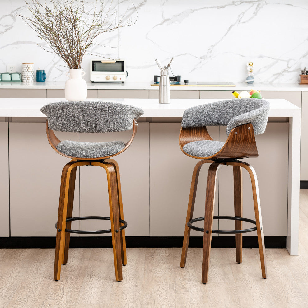 Set of 2 Mid-century Modern Walnut Swivel Bar Stool