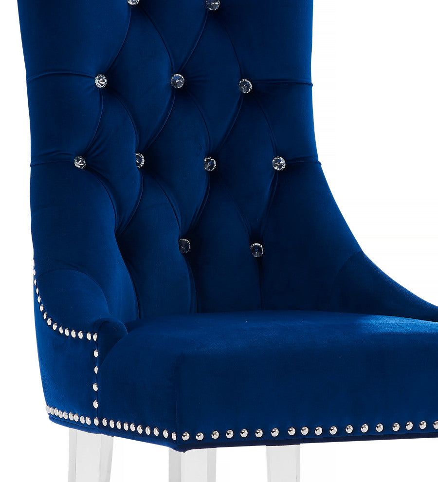 Gobi Modern & Contemporary Tufted Dining Chair in Blue Velvet with Acrylic Legs