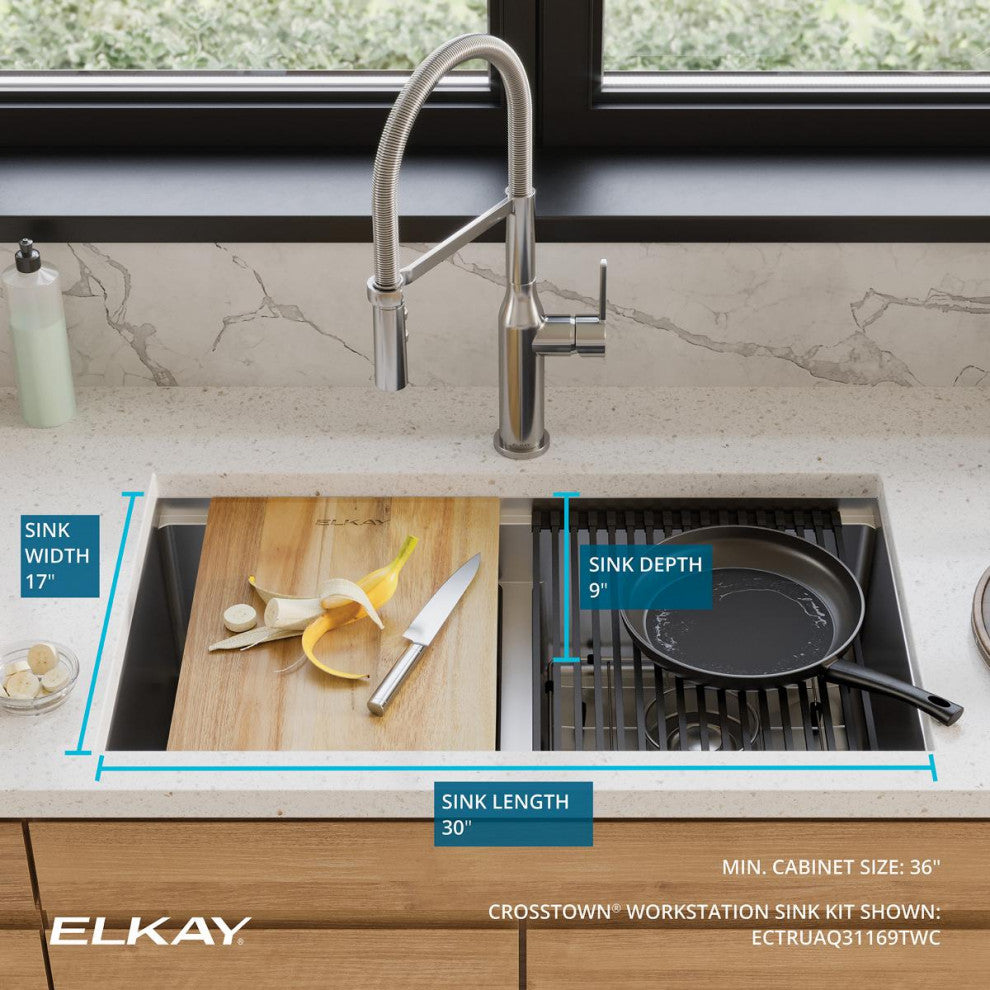 ECTRUAQ31169TWC Elkay Crosstown 18 Gauge Workstation Stainless Steel Sink Kit