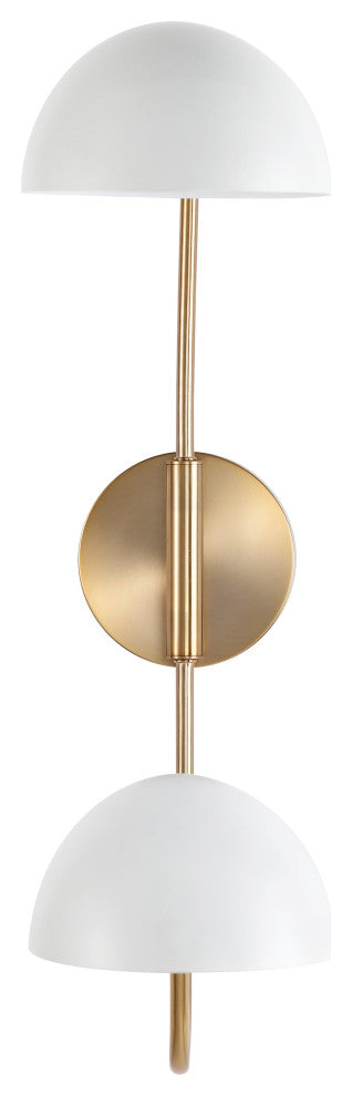 Trilby 2-Light Wall Sconce, Matte White With Burnished Brass