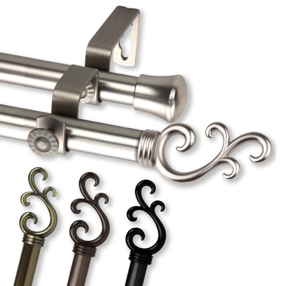 13/16" Mosey Double Curtain Rod 28-48", Satin Nickel