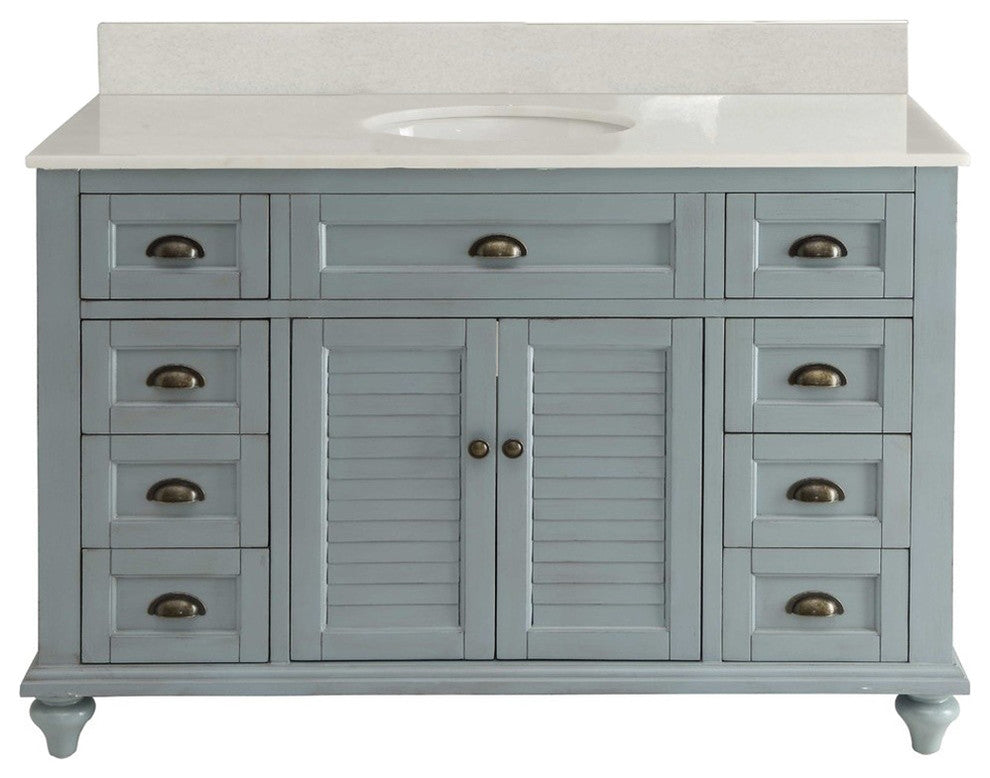 Glennville 49" Cottage Bathroom Vanity Cabinet Set In Light Blue