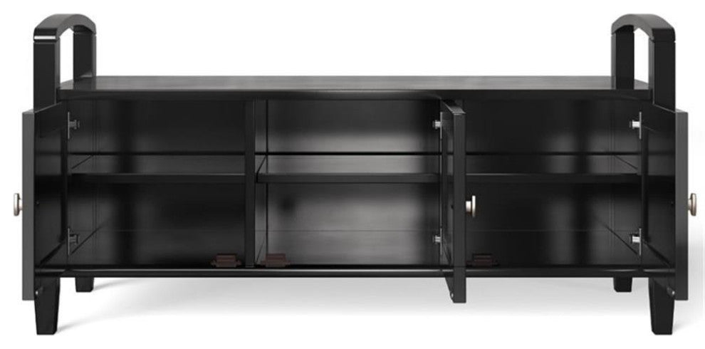 Warm Shaker Solid Wood 44 Inch Wide Transitional Entryway Storage Bench In Black