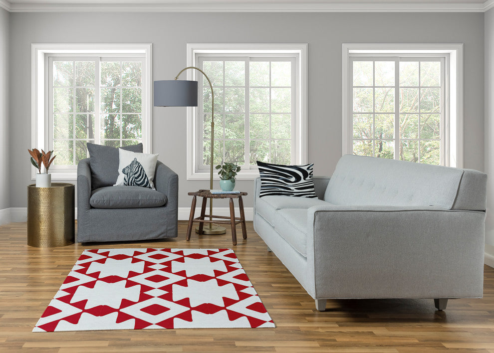 Geometric Soft Chenille Area Rug, Red, 4'x6'