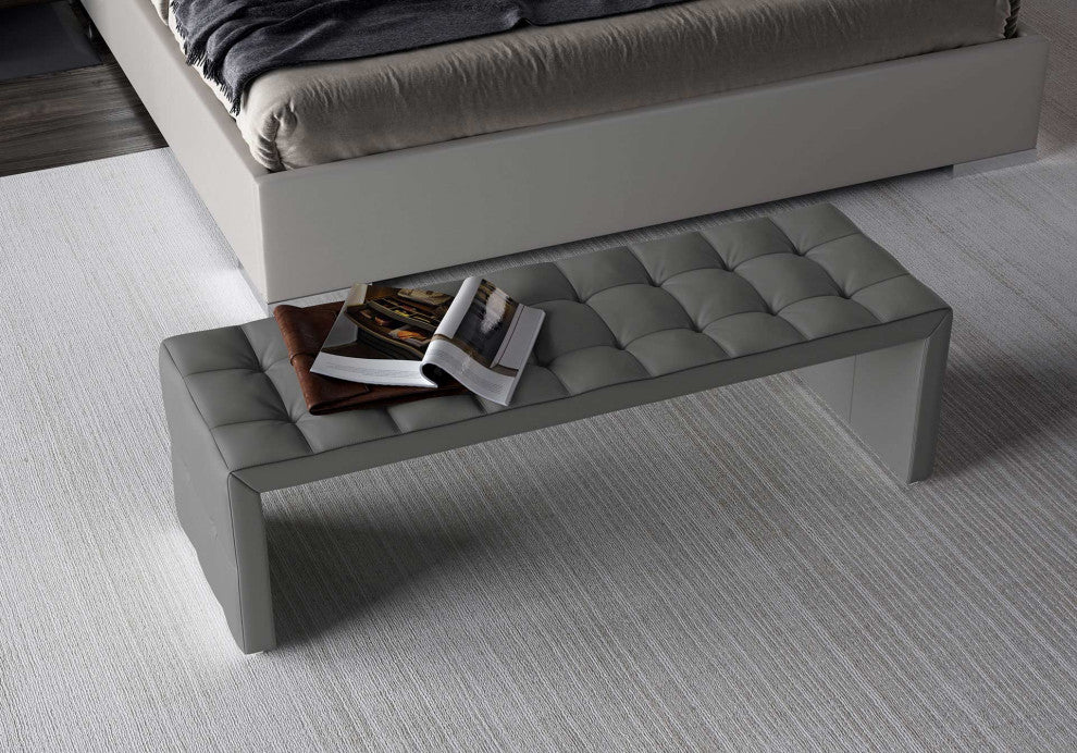 Broad Bench, Warm Gray Leather, Warm Gray Leather
