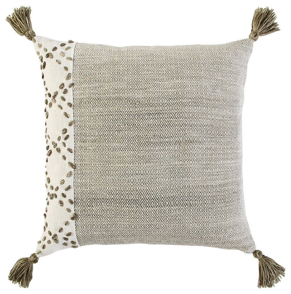 Ivory Taupe Accent Stitch Color Block Throw Pillow