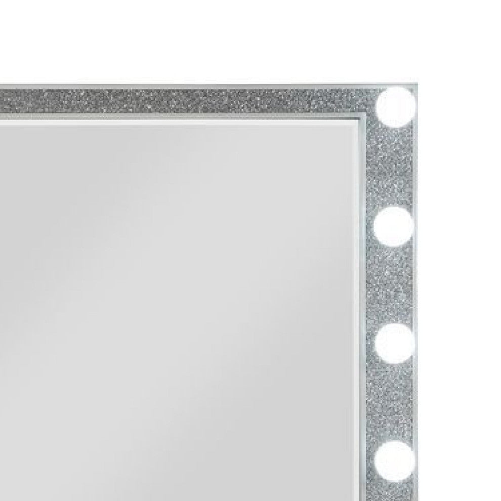Benzara BM275048 Wall Mirror With Faux Crystals Inlay & 8 Bulb Sockets, Silver