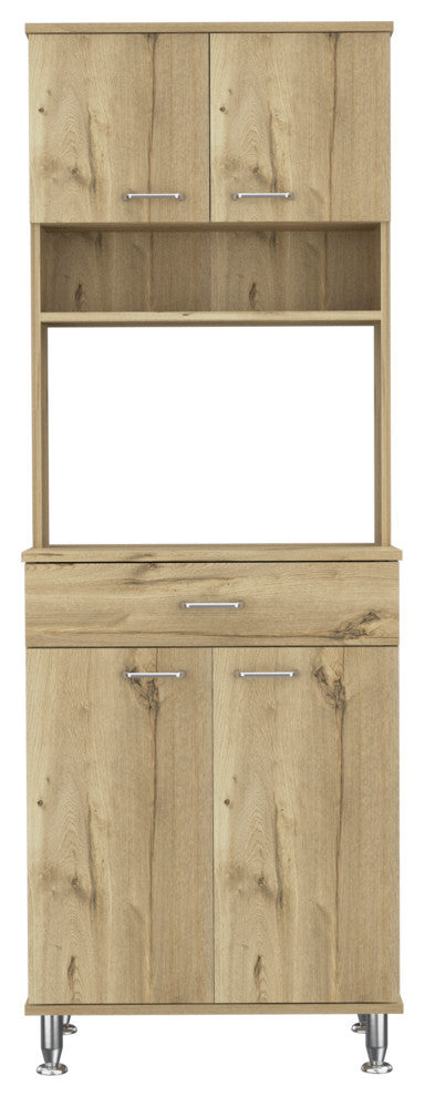 Bay Area Pantry with 2 Cabinets, Drawer, and 2 Open Shelves, Light Oak